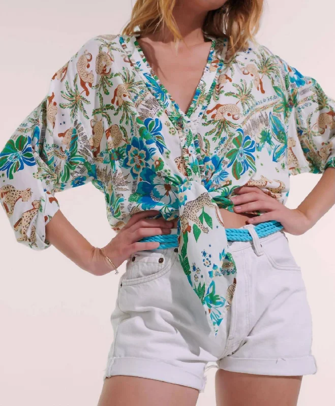 Azia Tie Top In Blue Leo Foulard