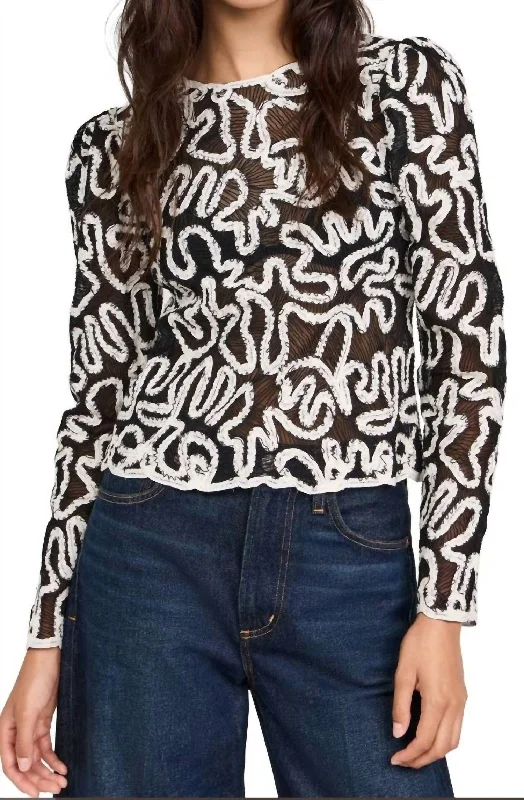 Alice Women's Top Embroidery Battenberg Long Sleeve Top In Multicolor
