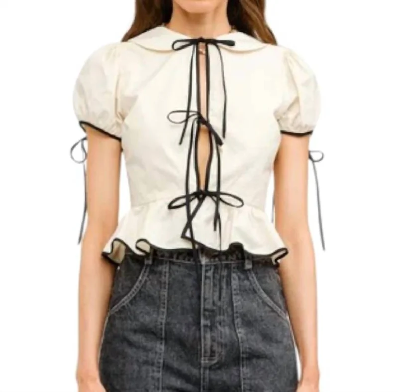 Poplin Front Tie Blouse In Natural