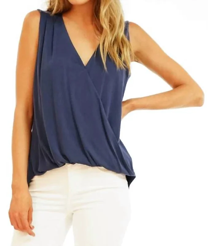 Cindy Cupro Sleeveless Surplice Top In Navy
