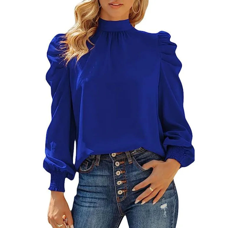 2024 New European and American Lace-up Leg of Lamb Sleeve Loose Long Sleeve  Spring and Autumn Women's Shirt