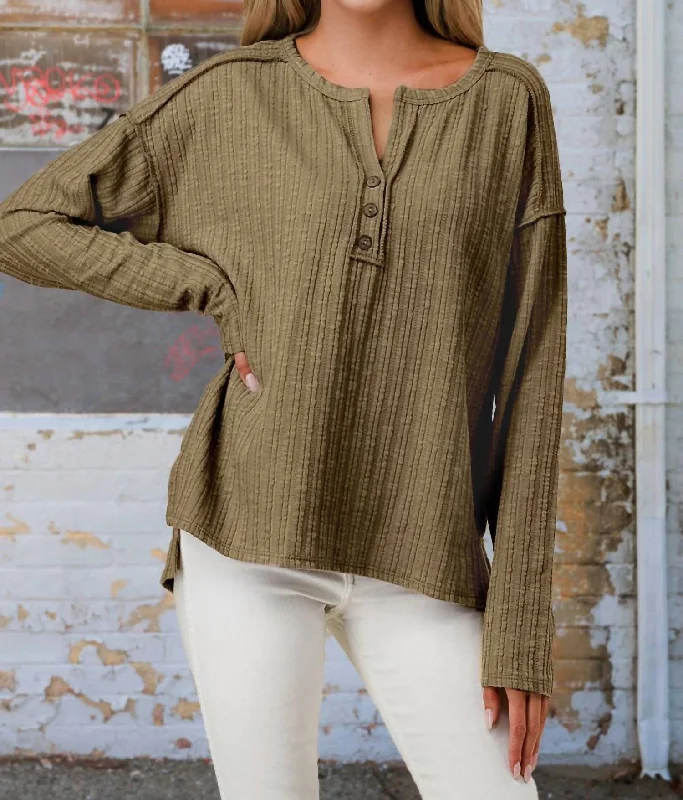 Go To Cozy Long Sleeve Top In Olive