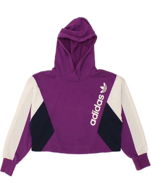 ADIDAS Womens Oversized Graphic Hoodie Jumper UK 6 XS Purple Colourblock Best sweaters for casual wear