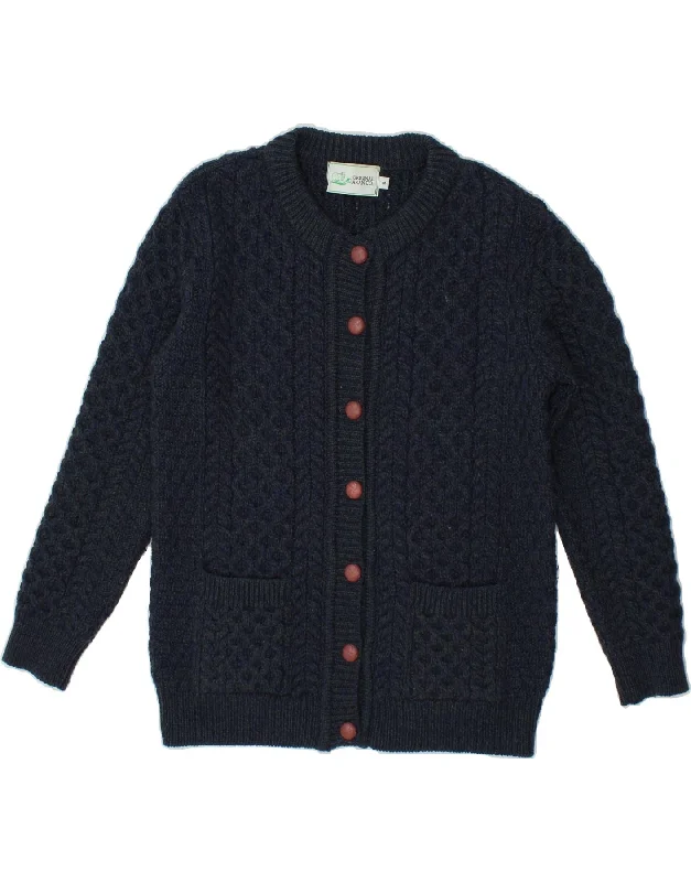 ARAN CO Womens Cardigan Sweater UK 10 Small Navy Blue Wool Thanksgiving sweaters