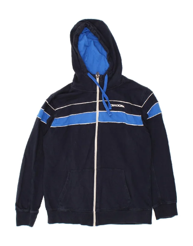 DIADORA Womens Zip Hoodie Sweater XL Navy Blue Colourblock Cotton Formal sweaters