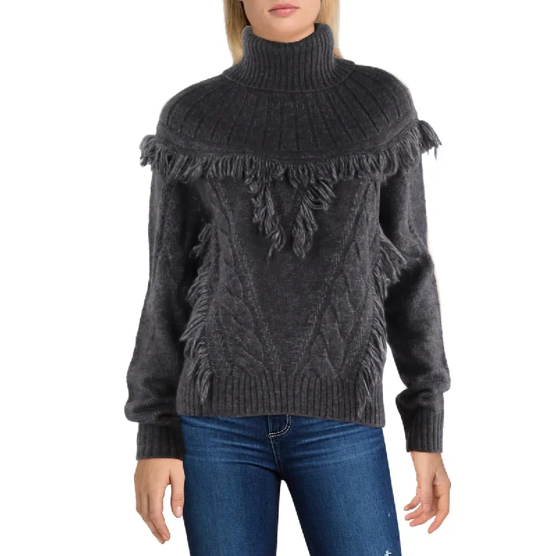 Ramy Brook Womens Wool Blend Fringe Mock Turtleneck Sweater Best sweaters for hiking