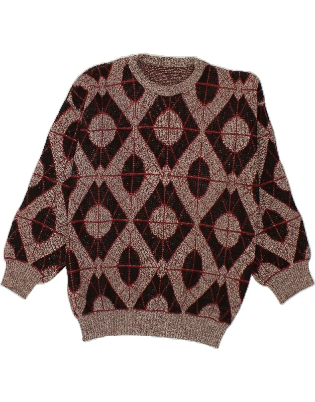 VINTAGE Womens Crew Neck Jumper Sweater IT 50 XL Burgundy Argyle/Diamond Best sweaters for fall