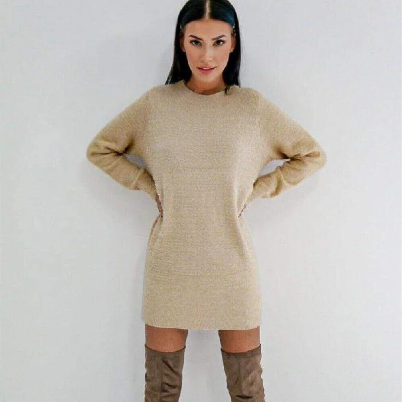 FashionSierra - Women Long Sleeve Knitted Sweater Mini Dress Fashion Autumn Winter Lady Backless Party Club Casual Jumper Dress Office mini dresses