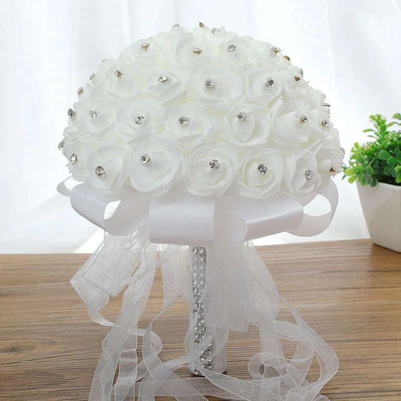 Artificial Wedding Bouquets Hand Made Rose Flower Off-shoulder Bridal Gown