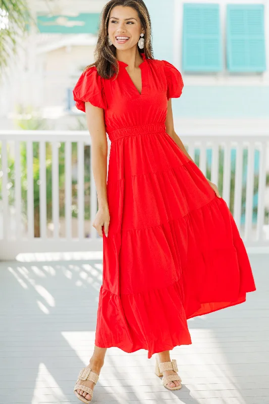 Coming Back For You Red Tiered Midi Dress Summer midi dresses