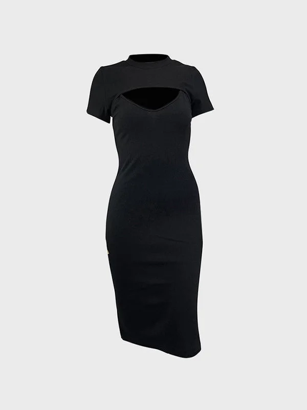 Detachable Rib Slit Midi Dress Hot new arrivals in midi dresses