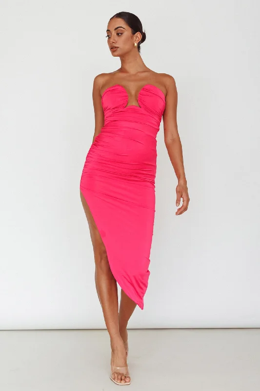Roma U-Neckline Ruched Midi Dress Hot Pink Best midi dresses for plus size
