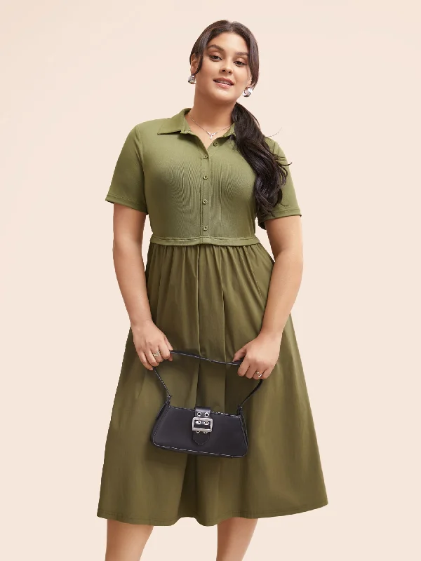 Stretch Woven Waist-Cinching Midi Dress Comfortable midi dresses for everyday wear