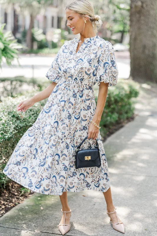 It's A Match Off White Floral Midi Dress