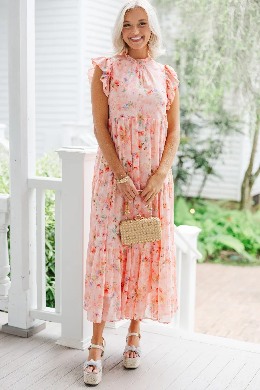This Is The Way Coral Orange Ditsy Floral Midi Dress Leather midi dresses