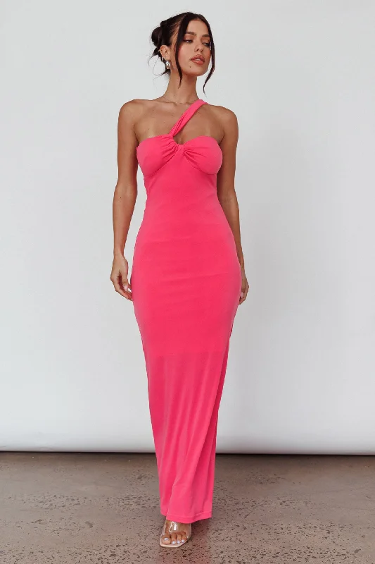 Trinny One-Shoulder Ruched Back Midi Dress Hot Pink Best midi dresses for petites