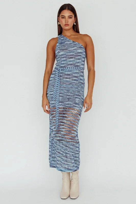 Tyanna One-Shoulder Knit Midi Dress Blue Multi Sleeveless midi dresses