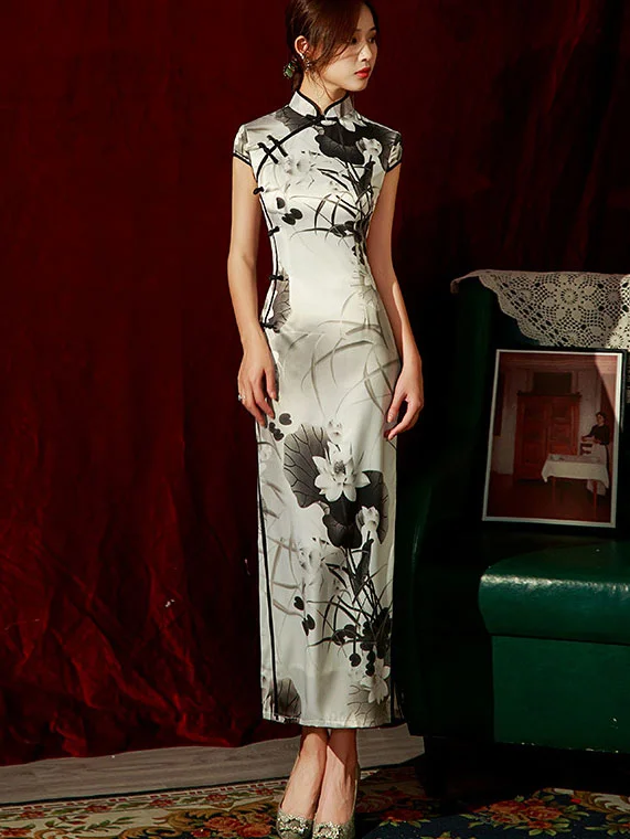 2023 Lotus Print Maxi Cheongsam Qi Pao Dress ASOS maxi dresses
