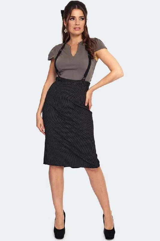 Pinstipe Button And Vent Detail Suspender Skirt Date night unclassified skirts