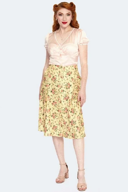 Vintage Floral Button Front Skirt Stretchy unclassified skirts