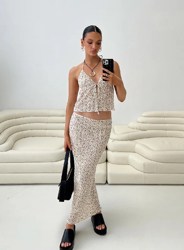 Chickadee Maxi Skirt Cream Floral Wrap Maxi Skirt