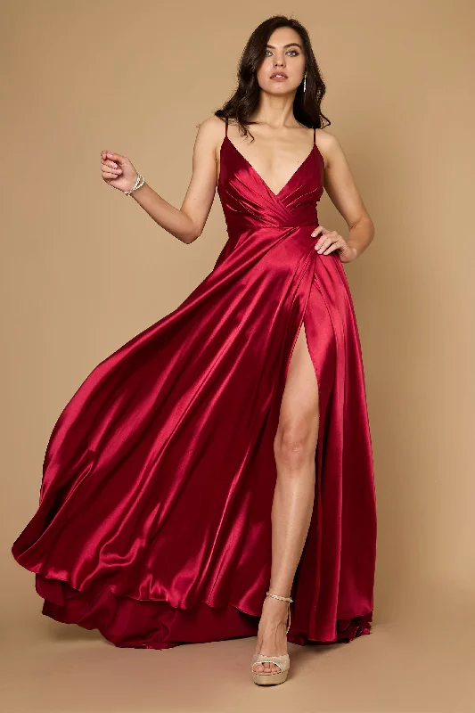 Dylan & Davids Long Flowy Satin Formal Prom Party Dress Burgundy