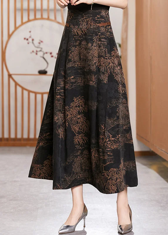 Simple Pockets Print High Waist Silk Maxi Skirt Fall