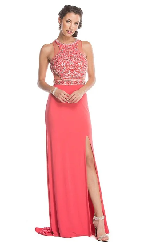 Aspeed Design - Embellished Halter-Prom Dress Color block unclassified dresses