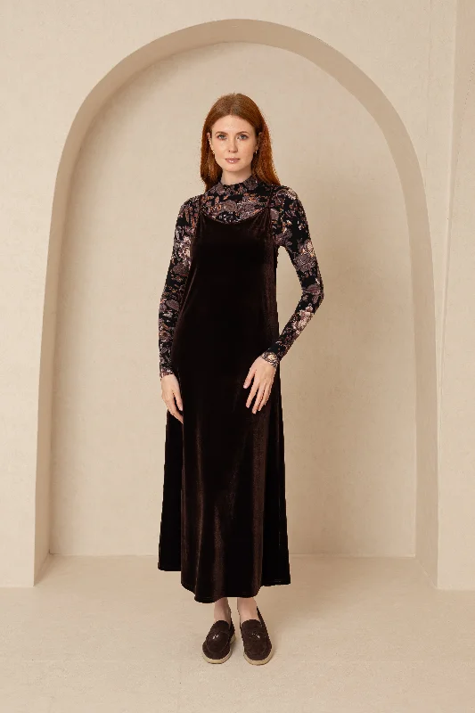 Brown Velour Slip Jumper Color block unclassified dresses