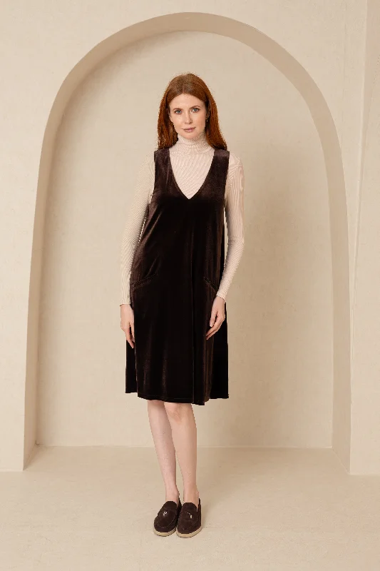 Brown Velour V-Neck Jumper Mesh unclassified dresses
