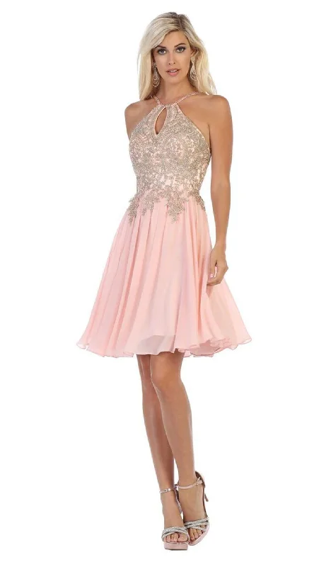 May Queen - MQ1646 Embroidered Halter A-line Dress Party unclassified dresses