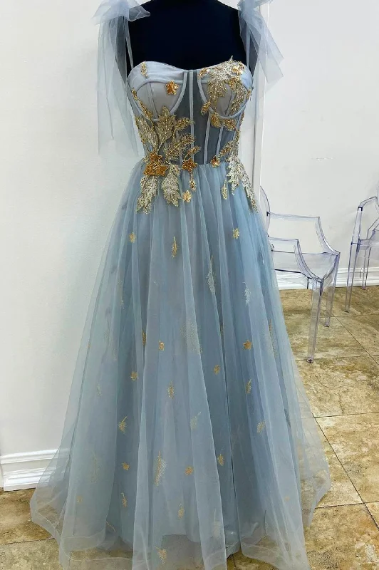 Dusty Blue Tulle Long Prom Dress Tulle Dress Design