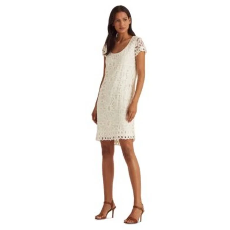 Lauren Ralph Lauren Women's Pale Cream Short Sleeve Lace Dress