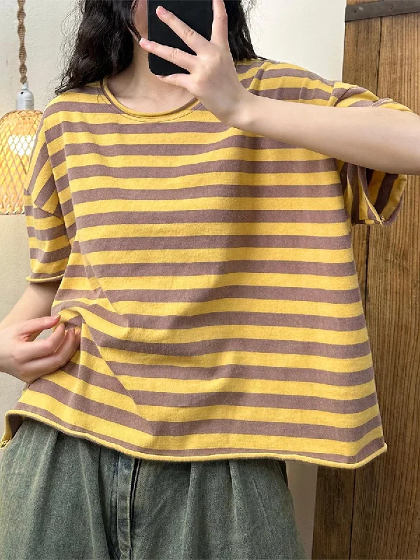 Women Summer Casual Stripe Cotton Pullover Shirt IO1003 Shirt Dress Look